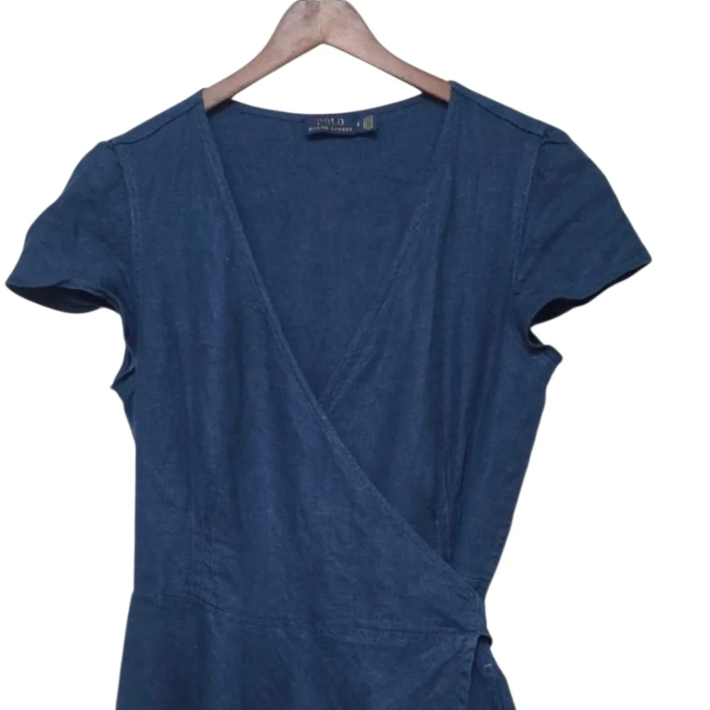 Polo Ralph Lauren Linen Blue Wrap Midi Dress - Picture 2 of 3